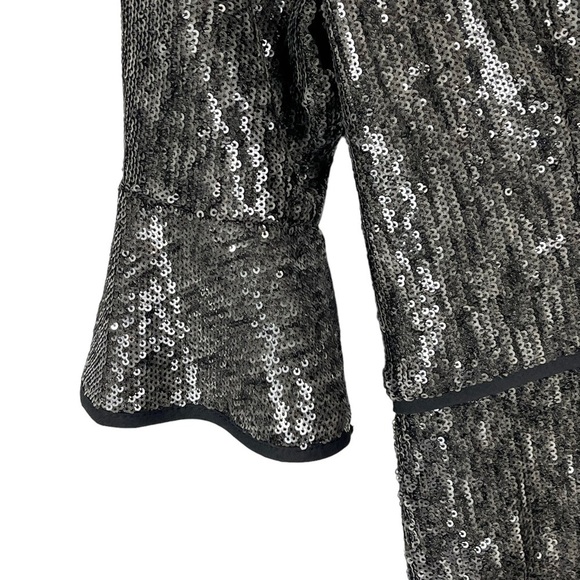 SHANI S-2025 SEQUIN RUFFLE HALF SLEEVE GRAY SILVER HOLIDAY COCKTAIL DRESS - Picture 11 of 14